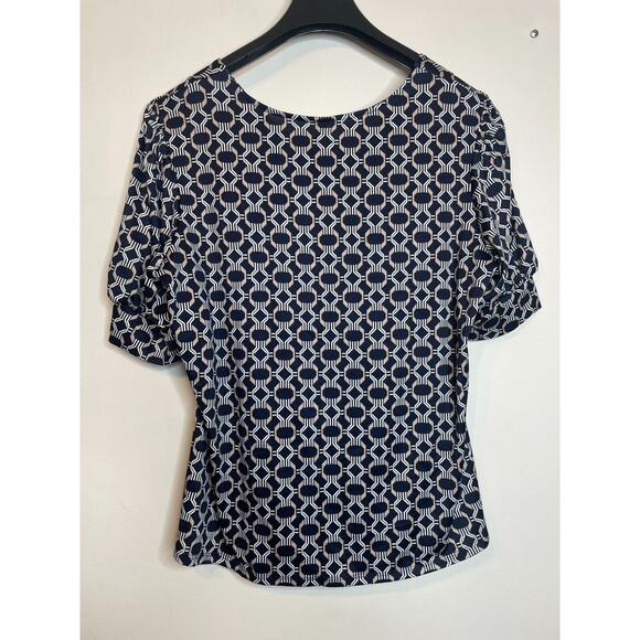 NY Collection Womens Geometric Print Neck Blouse Balloon Short Sleeve Size 2X - Picture 2 of 8